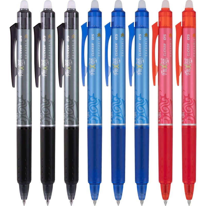 Pilot FriXion Clicker Erasable Gel Pens, Refillable, Assorted Ink, 8-Pack