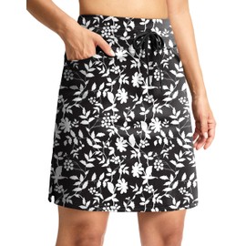 G Gradual Women's Golf Skorts Skirts with 3 Pockets 18" High Waisted Athletic Skorts for Women Stretchy Tennis Skirts with Shorts Casual Work(Black Flower,XL)