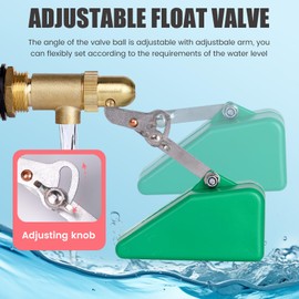 KHEARPSL 3/4 Inch Float Valve, Brass Water Float Valve for Water Tank, Float Ball Valve with Adjustable Arm for Livestock Waterer, Fountain, Aquarium, Aquaculture, Auto Water Level Control (1, green)