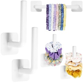 Cunhill Adhesive Scrunchie Holder Organizer Wall Hair Accessories Organizer Wall Hooks Waterproof Scrunchy Storage Stick Scrunchies Hook Headband Hairband Hair Ties Holder, White, Simple Style