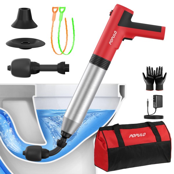 POPULO Electric Toilet Plunger Swift High Pressure Drain Unclogger Plungers