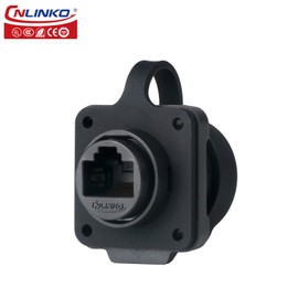 CNLINKO LP-20 RJ45 Waterproof Connector Set, CAT6 Ethernet Connector 8P8C Dual Port Connector Panel Mount Receptacles Socket IP68 Waterproof Connector (Black RJ45 4-Hole Set)