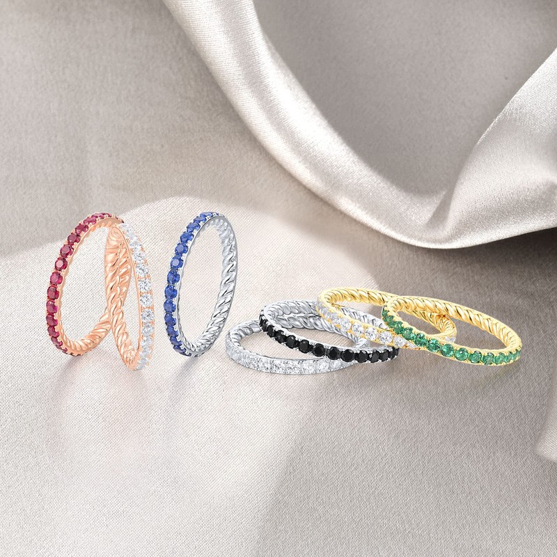 Santuzza 925 Sterling Silver Created Ruby Stackable Ring Engagement Wedding