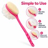 2-in-1 Long Handle Bath Brush with Soft Loofah & Bristles,