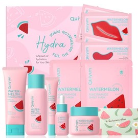 Quiyum Watermelon Skincare Set, 11Pcs Hydrating Daily Face Care Kit | Niacinamide Hyaluronic Acid & Collagen for Radiant & Smooth, Christmas Birthday Pamper Gifts for Women Teenage Girls