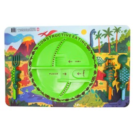 Constructive Eating Made in USA Dinosaur Combo with Utensil Set, Plate, and Placemat for Toddlers, Infants, Babies and Kids - Made with Materials Tested for Safety
