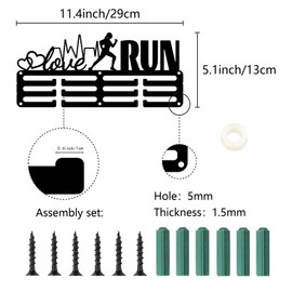 CREATCABIN Run Medal Holder Running Medal Hanger Display Sports Runner Metal Hanging Athlete Awards Rack Small Iron Wall Mount Decor over 40+ Medals for Marathon Medalists Black 11.4 x 5.1 Inch