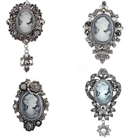 Ezing Vintage Princess Frame Crystal Cameo Brooches Pins Set for Women (a)