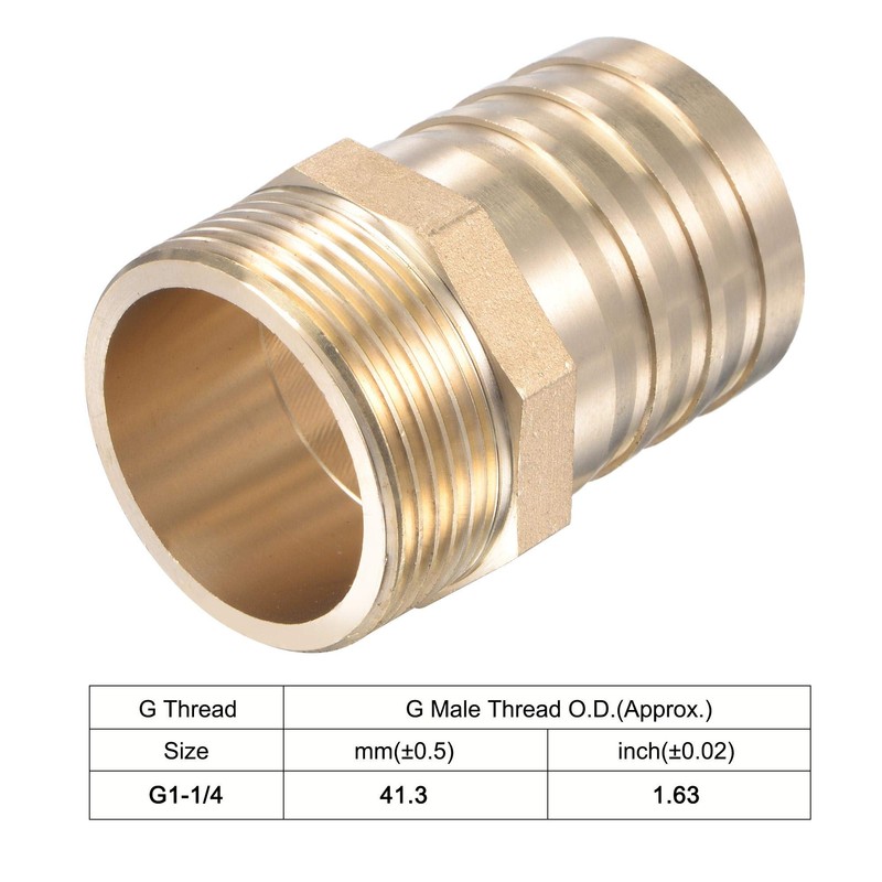 sourcing map Brass Hose Barb Fitting Straight 38mm x G1-1/4