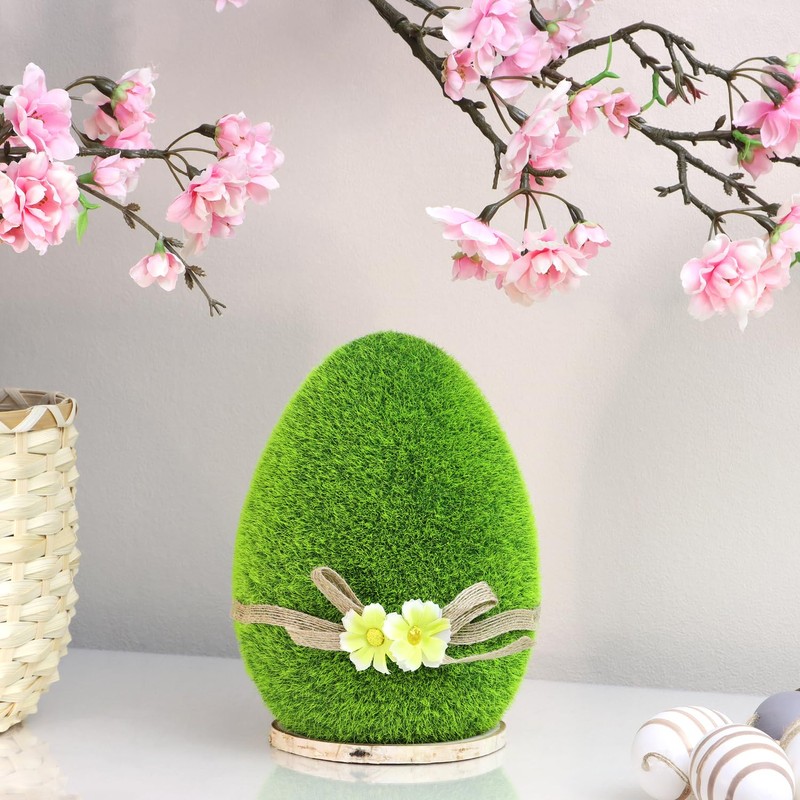 Com-Four® Decorative figures, green ceramic Easter figures, with moss like