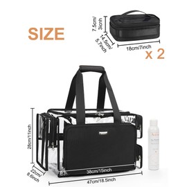 Relavel Clear Makeup Bag with 2 Small Pouches, Professional Makeup Artist Kit Set, Portable Cosmetic Storage Organizer Hair Stylist Travelling Bag with Adjustable Dividers & Shoulder Strap