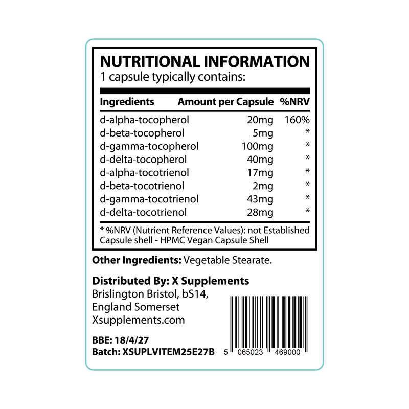 Natural Vitamin E Complex | 60 Vegan Capsules |100% Natural
