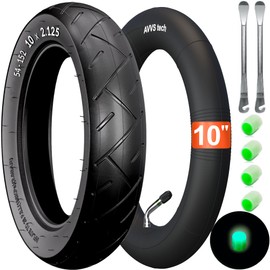 10 x 2.125 (54-152) Tyre with Profile A-1031 Including Hose with Stainless Steel Angle Valve 45° AV - Includes 2 Mounting Levers, Compatible with Wheels 54-152 Tyres for Prams, Prams, Bicycles,