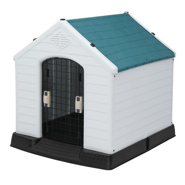 Bonnlo Plastic Dog House, Pet Dog Kennel Water Resistant for Small Medium Sized Dogs with Door, Indoor & Outdoor Use (32.7" H)