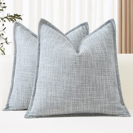 Artscope Set of 2 Cushion Covers, Plain Throw Cushion Cover, Linen Cushion Cover, 50 x 50 cm, Modern Cushion Cover, Decorative Cushion, Sofa Cushion for Living Room, Bedroom, Home Decor, Blue Grey