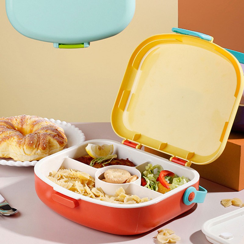 Bento Lunch Box ABS Separate Compartments with Buckle Handle Leakage