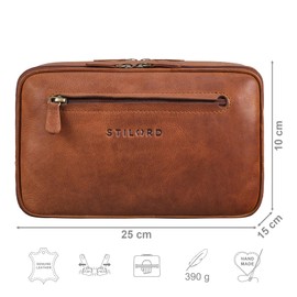 STILORD 'Voyager' Vintage Leather Toiletry Bag Men Women Large Toiletry Bag Genuine Leather Cosmetic Bag for Travel Makeup Cosmetics with Hand Strap, Kara - Cognac, Toiletry bag