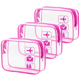 MODENGKONGJIAN MODENGKONGJIAN TSA Approved Toiletry Bag, 3 Pcs Clear Toiletries Bags Quart Size Travel Makeup Cosmetic Bag for Women Men, Carry on Airport Airline Compliant Bag (Rose Red)