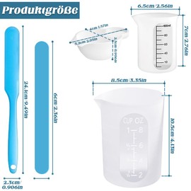 Silikon Messbecher Set, 100ml 250ml Silikonbecher, Inklusive Einweghandschuhen, Spatel, Rührstab, Messbecher, Pipette und Klebermischbecher, Geeignet für Küche, Schmuckherstellung