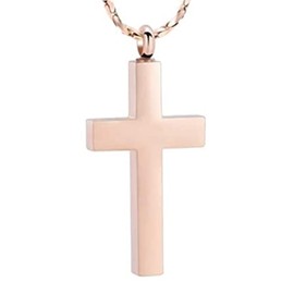 Crystal Cross Necklace for Ashes - Stainless Steel Keepsake Cremation Jewellery - Religious Cross Memorial Urn Necklace for Pet Human Ash Pendant, Stainless Steel, No Gemstone
