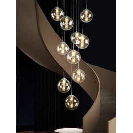 10 Linght Long Chandeliers for High Ceilings,Modern Glass Ball Pendant Light,Raindrop Drop Lamp,Hanging Flush Mount Lighting Fixtures for Spiral Staircase,Foyer,Entryway,Living Room