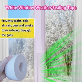 WENSSKKU White Window Weather Sealing Tape, Window AC Seal Air Conditioner Sealing Tape, Door and Window Waterproof Weather Stripping Tape for Keep Out Drafts Cold Air Rain Dust Smog(2IN X 99FT)