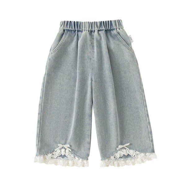 KOADOA Toddler Flowers Denim Pants Kids Girl Wide Leg Jeans