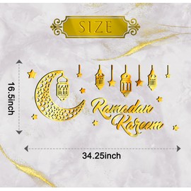 Ramadan Mubarak Decoration, Eid Gold Moon Star Lantern Acrylic Wall Stickers for Islamic Muslim Home Muslim Eid Day Decoration.(Gold)
