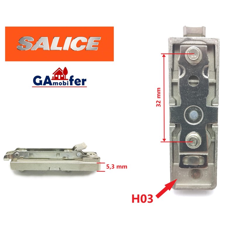 SALICE Base for Hinges with Quick Release and Coupling (Longitudinal,