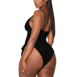 Viottiset Women's Ruched Plus Size One Piece Swimsuit Tummy Control High Cut Cheeky Bathing Suit Black 3XL