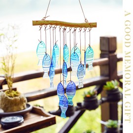 Campanas de viento de vidrio azul de 23 pulgadas, campanillas de viento de vidrio para exteriores, campanillas de viento de pescado hechas a mano, campanillas de viento de vidrio grandes para fiestas en la playa, decoración de boda