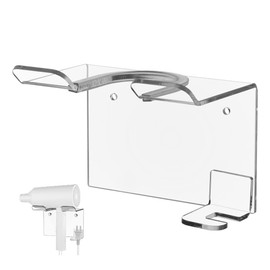 Cosmos Wall Mount Shelves Hair Dryer Holder Acrylic Blow Dryer Storage Rack Multi Functional Bathroom Storage Organizer with Screw Set for Hotel Room Salon Barbershop (Transparent Clear)