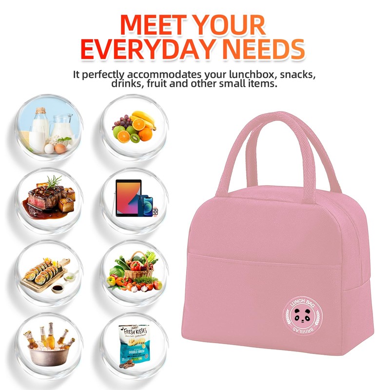MeiLang Insulated Lunch Bag Pink Oxford Cloth Leakproof Thermal Tote
