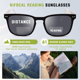 DEHOTRE Bifocal Reading Sunglasses Men Clear Top Sun Readers Driving with Metal Core Wire Acetate Frame UV400 Spring Hinge Black 1.50