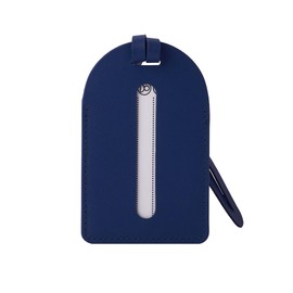 Wasama Genuine Leather Luggage Tag | Travel Baggage Tag with RFID Protection | Durable Strap & Privacy Flap (Navy Blue)