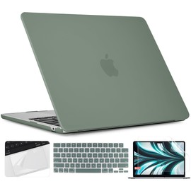 TWOLSKOO for M4 MacBook Air 13.6 inch Case 2025-2022 Release M4 A3240 M3 A3113 M2 A2681, Plastic Hard Shell & Trackpad Film & Keyboard Cover & Screen Film for MacBook Air 13.6", Midnight Green
