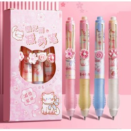 Rollerball Press Pens,Sakura & Kawaii Cat Black Ink,0.5mm Soft Grip Stress-Relief Gel Pens for Students,School Supplies(4 Adorable Designs) (Japanese-Cat)