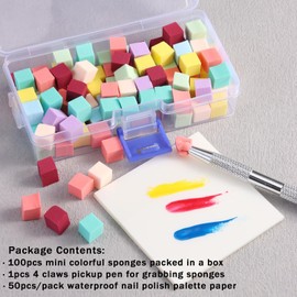 100Pcs Nail Sponges for Ombre Nail Art, Mini Soft Nail Art Sponges with Grabbing Pen and Waterproof Nail Polish Palette Paper, Nail Ombre Brush Gradient Manicure DIY Tools Nail Supplies