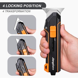 JiangCore Utility Scraper Knife 3-in-1 - Pro Multi-Tool Design - Construction Camping Kitchen Use - Floor Glass Stovetop Cleaning w/10 Blades