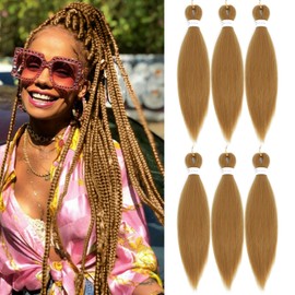 Braiding Hair Honey Blonde Prestretched Braiding Hair 16 inch Honey Blonde Hair for Braiding Synthetic Hair for Braiding Box Braids Crochet Knotless Micro Jumbo Pre Stretched Braiding Hair(27#6packs)