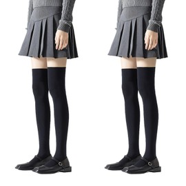 POPULAR Women's Knee High Socks, 120 Denier, Beautiful Legs, Breathable, Elastic High Socks, For JK Style Parties, Graduations, Cosplay Socks, black 2 pairs, Free size