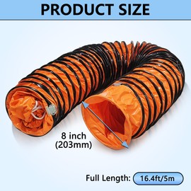 8Inch × 16FT PVC Duct Hose Protable HVAC Duct Hosing for Utility Blower Fan Flexible Duct Hosing with D-Ring & Ajustable Rope