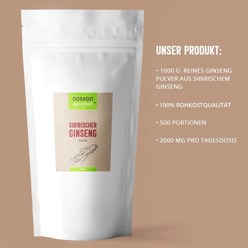Siberian ginseng root powder, 1000 g, free from additives, taiga