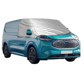 QENETY Windschutzscheibenabdeckung fr Ford Transit Custom 2012-2022, Silberne Faltbare Externe Thermo-Windschutzscheibenabdeckung, wetterfester UV-Frost-Schnee-Eisschutz fr die Windschutzscheibe