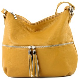 modamoda de T159 Italian Leather Shoulder Bag / Cross-Body Bag - mustard yellow, size: m