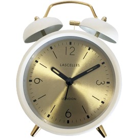 Lascelles Traditional Old Fashioned White Bedside Twin Bell Metal Alarm Clock with Gold Dial Vintage Clock - Bedroom Clock