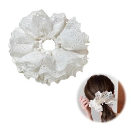 White Scrunchie, Giant Scrunchie, Lace Scrunchies, Scrunchies Women, Thick Hair Topknot, Bobbles Ponytail Holders, White Lolita Batch Hair Bundle Accessories, for Ladies Girl