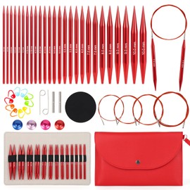 Aeelike Circular Knitting Needles, Interchangeable Circular Knitting Needles Set 40cm/60cm/80cm/100cm Cable, 13 Pairs of Interchangeable Needles Set, Circular Needles Knitting Set for Beginners Adults