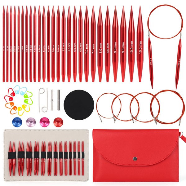Aeelike Circular Knitting Needles, Interchangeable Circular Knitting Needles Set 40cm/60cm/80cm/100cm