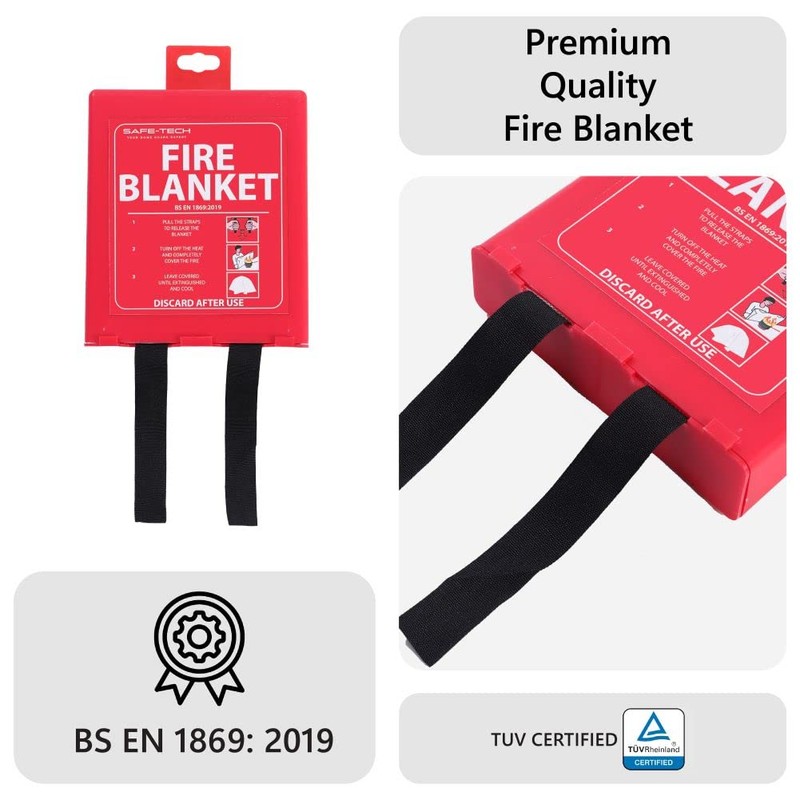 SAFETECH Fire Blanket Emergency for Kitchen,1m x 1m Safety Blanket